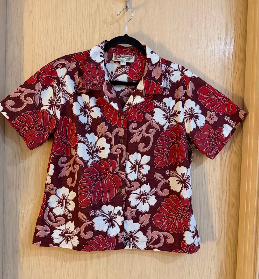 Vintage Hilo Hattie Hawaiian Aloha Shirt Women L Hibiscus Made in Fiji